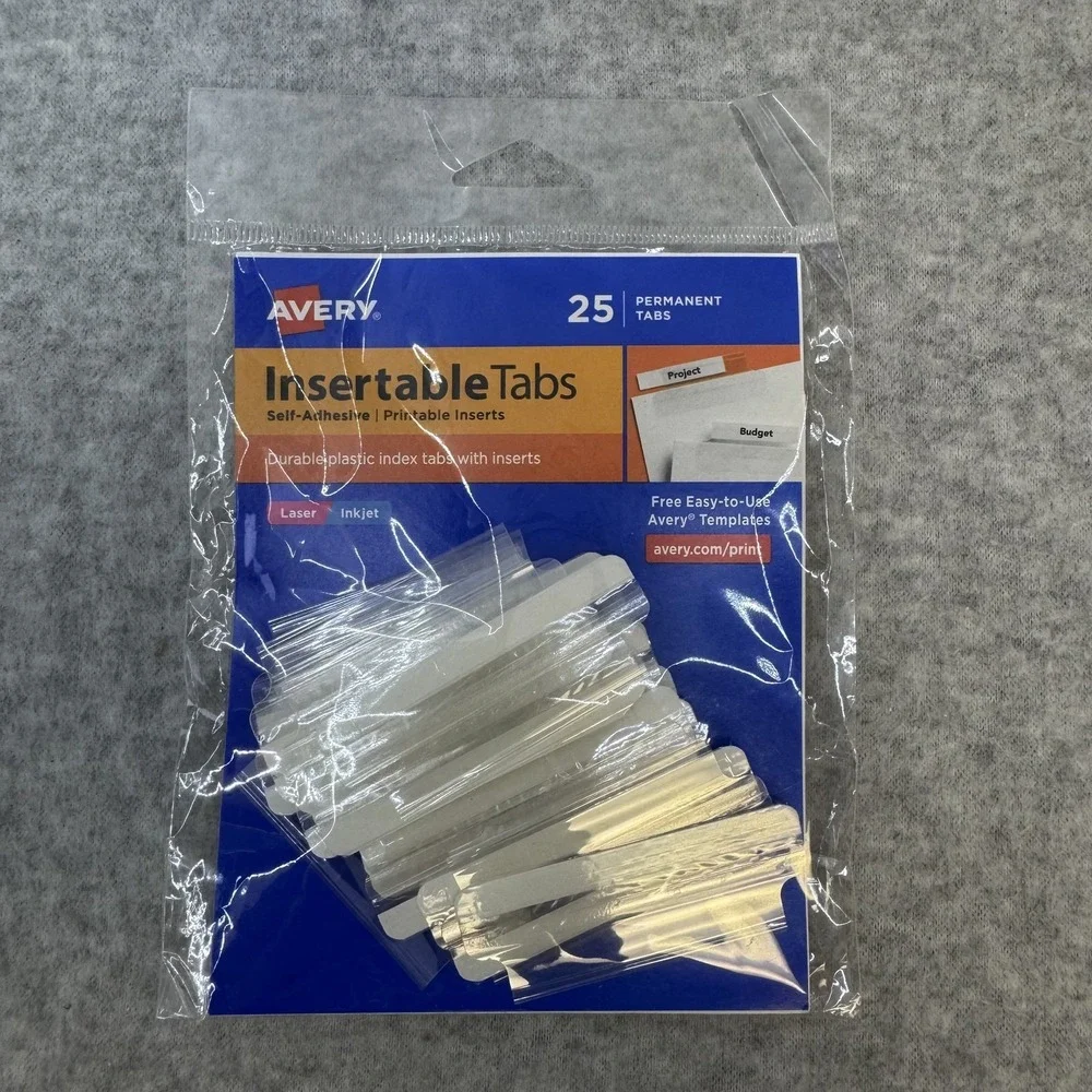 Avery Insertable Tabs 25 Permanent Self-Adhesive Printable Index Tab Inserts New